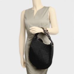 Pre Owned Gucci Black Canvas Wave Horsebit Hobo Bag