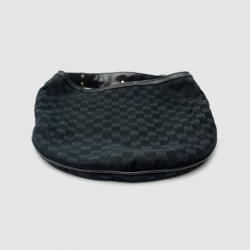Pre Owned Gucci Black Canvas Wave Horsebit Hobo Bag