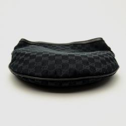 Pre Owned Gucci Black Canvas Wave Horsebit Hobo Bag