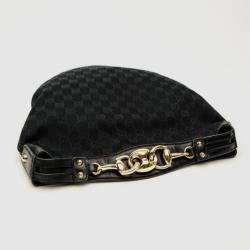 Pre Owned Gucci Black Canvas Wave Horsebit Hobo Bag