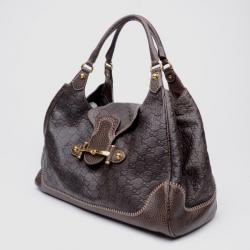 Pre Owned Gucci Brown Leather New Pelham Large Shoulder Bag
