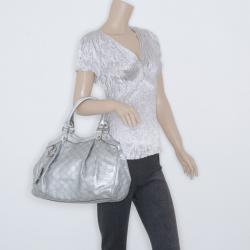 Pre Owned Gucci Silver Guccissima Leather Sukey Tote 
