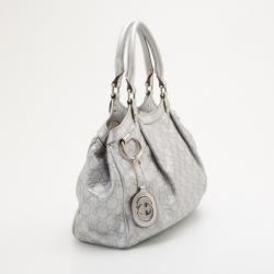 Pre Owned Gucci Silver Guccissima Leather Sukey Tote 
