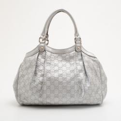 Pre Owned Gucci Silver Guccissima Leather Sukey Tote 