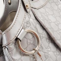 Pre Owned Gucci Silver Guccissima Leather Sukey Tote 