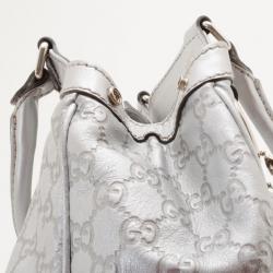 Pre Owned Gucci Silver Guccissima Leather Sukey Tote 