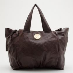 Pre Owned Gucci Chocolate Guccissima Leather 'Hysteria' Large Tote