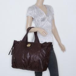 Pre Owned Gucci Chocolate Guccissima Leather 'Hysteria' Large Tote