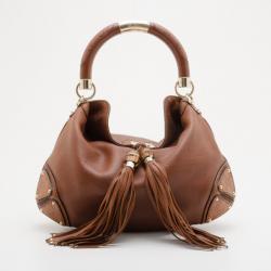 Pre Owned Gucci Brown Leather 'Indy' Large Tassel Hobo