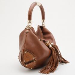 Pre Owned Gucci Brown Leather 'Indy' Large Tassel Hobo