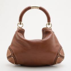 Pre Owned Gucci Brown Leather 'Indy' Large Tassel Hobo
