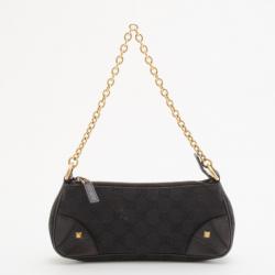 Pre Owned Gucci Black Signature "GG" Canvas Chain Link Nailhead Pochette Handbag