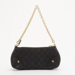 Pre Owned Gucci Black Signature "GG" Canvas Chain Link Nailhead Pochette Handbag
