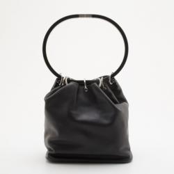 Pre Owned Gucci Black Leather Top Handle Drawstring Bag