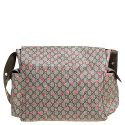 Pre Owned Gucci Beige GG Canvas and Leather Strawberry-Print Diaper Messenger Bag