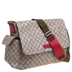 Pre Owned Gucci Beige GG Canvas and Leather Strawberry-Print Diaper Messenger Bag