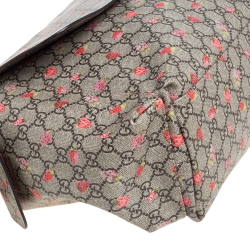Pre Owned Gucci Beige GG Canvas and Leather Strawberry-Print Diaper Messenger Bag