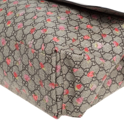 Pre Owned Gucci Beige GG Canvas and Leather Strawberry-Print Diaper Messenger Bag