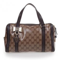 Pre Owned Gucci Crystal Monogram Duchessa Medium Boston Satchel