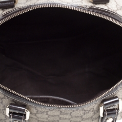 Pre Owned Gucci Dark Brown/Beige GG Supreme Canvas and Patent Leather Medium Hearts Joy Boston Bag