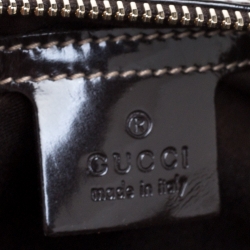 Pre Owned Gucci Dark Brown/Beige GG Supreme Canvas and Patent Leather Medium Hearts Joy Boston Bag