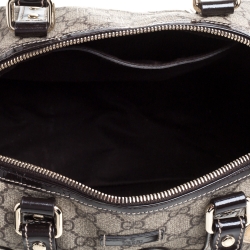 Pre Owned Gucci Dark Brown/Beige GG Supreme Canvas and Patent Leather Medium Hearts Joy Boston Bag
