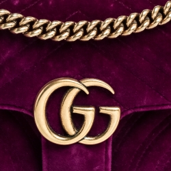 Pre Owned Gucci Purple Velvet Small GG Marmont Shoulder Bag