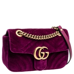 Pre Owned Gucci Purple Velvet Small GG Marmont Shoulder Bag