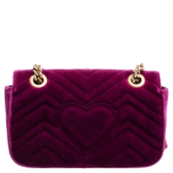 Pre Owned Gucci Purple Velvet Small GG Marmont Shoulder Bag