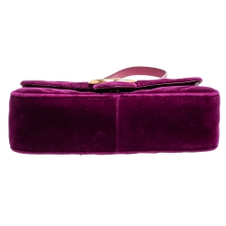 Pre Owned Gucci Purple Velvet Small GG Marmont Shoulder Bag