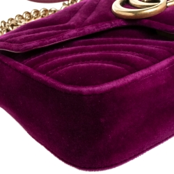Pre Owned Gucci Purple Velvet Small GG Marmont Shoulder Bag