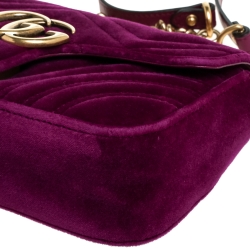 Pre Owned Gucci Purple Velvet Small GG Marmont Shoulder Bag