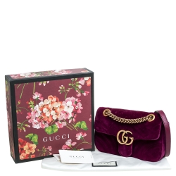 Pre Owned Gucci Purple Velvet Small GG Marmont Shoulder Bag