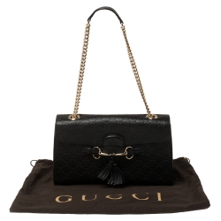 Pre Owned Gucci Black Guccissima Leather Medium Emily Chain Shoulder Bag