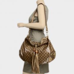 Pre Owned Gucci Brown Leather Indy Monogram Crystal Handbag