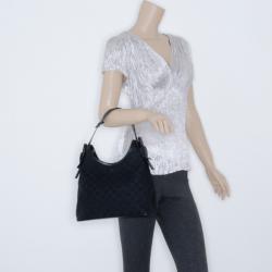 مملوكة مسبقًا Gucci Black GG Canvas Medium Horsebit Hobo Bag