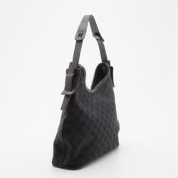 مملوكة مسبقًا Gucci Black GG Canvas Medium Horsebit Hobo Bag