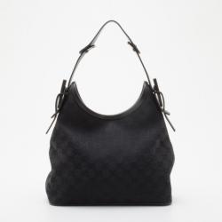 مملوكة مسبقًا Gucci Black GG Canvas Medium Horsebit Hobo Bag