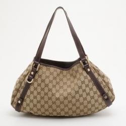 Pre Owned Gucci Brown GG Logo Abbey Tote