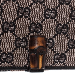 Pre Owned Gucci Beige/Black GG Canvas and Leather Bamboo Continental Wallet