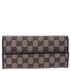 Pre Owned Gucci Beige/Black GG Canvas and Leather Bamboo Continental Wallet