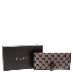 Pre Owned Gucci Beige/Black GG Canvas and Leather Bamboo Continental Wallet