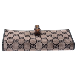 Pre Owned Gucci Beige/Black GG Canvas and Leather Bamboo Continental Wallet
