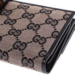 Pre Owned Gucci Beige/Black GG Canvas and Leather Bamboo Continental Wallet
