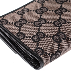 Pre Owned Gucci Beige/Black GG Canvas and Leather Bamboo Continental Wallet