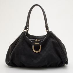 Pre Owned Gucci Black Canvas D-ring Hobo 
