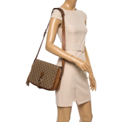 Pre Owned Gucci Beige/Brown GG Canvas and Leather Medium Marrakech Tassel Messenger Bag