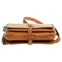 Pre Owned Gucci Beige/Brown GG Canvas and Leather Medium Marrakech Tassel Messenger Bag