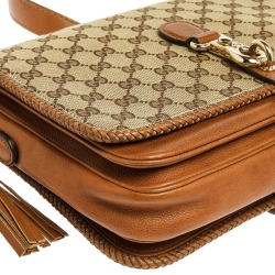 Pre Owned Gucci Beige/Brown GG Canvas and Leather Medium Marrakech Tassel Messenger Bag