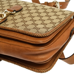 Pre Owned Gucci Beige/Brown GG Canvas and Leather Medium Marrakech Tassel Messenger Bag